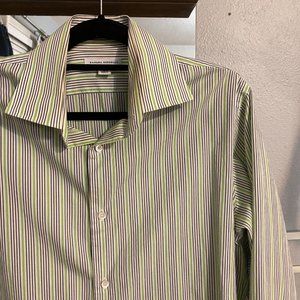 Banana Republic Striped Green Blue Dress Shirt L